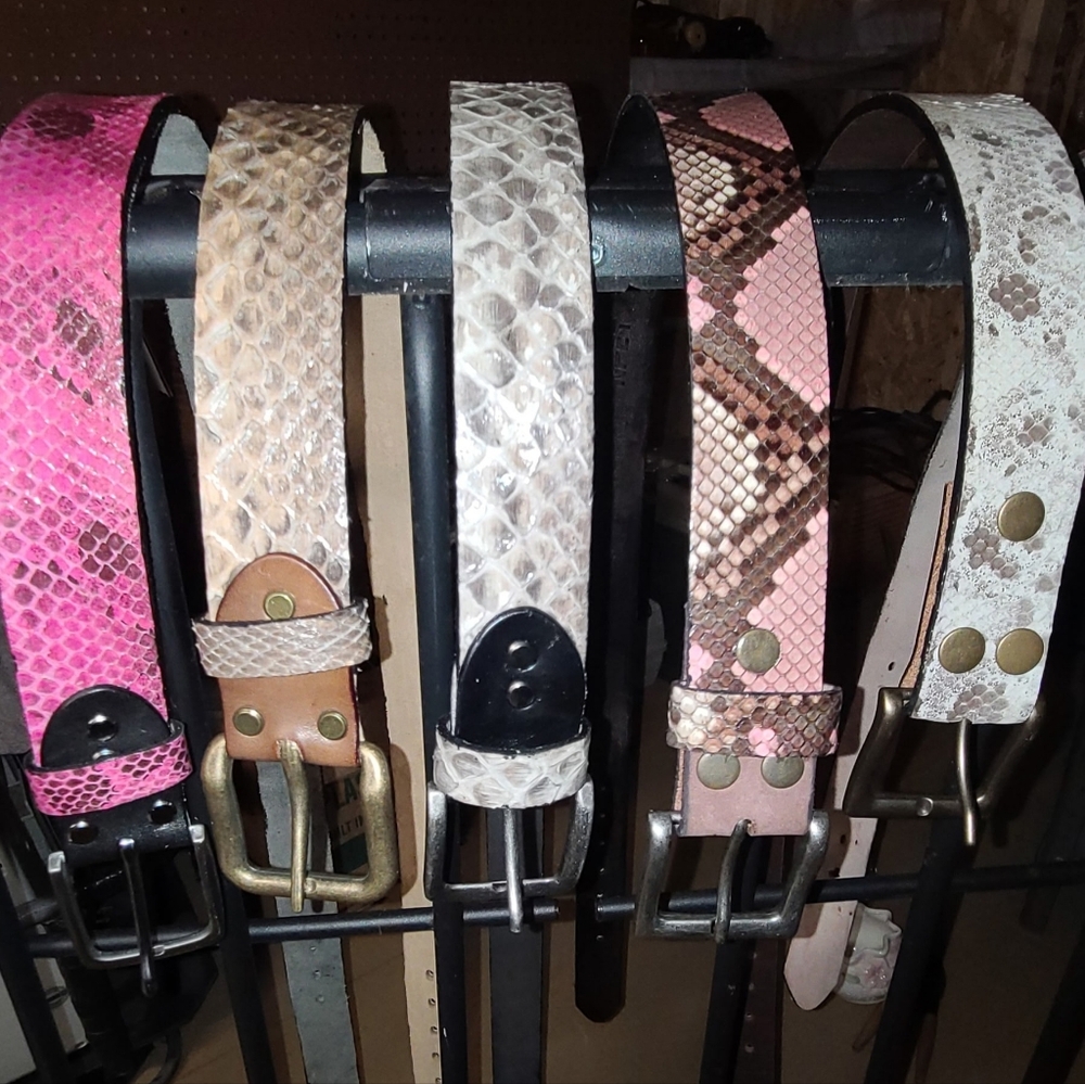 HAND CRAFTED ONE-OF-A-KIND GENUINE SNAKESKIN BELTS ON PREMIUM LEATHER!